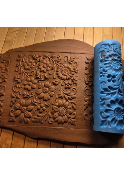 12 cm Çiçekler Seramik-Polimer Kil Doku Rulosu Desen Oklavası