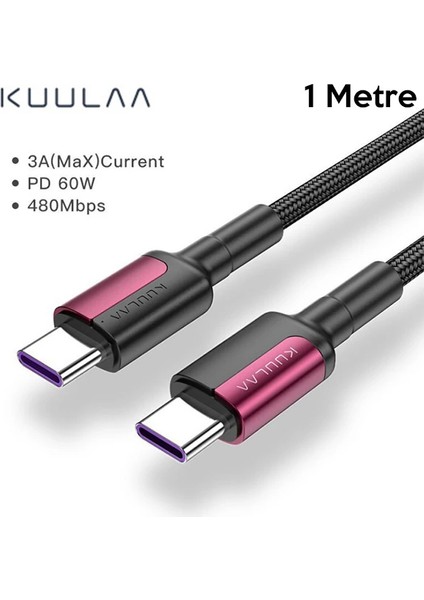 Kuulaa Type C Type-C Pd 60W Qc4.0 Hızlı Şarj ve Data Kablosu 1METRE-(5775) - ETC7596-6462
