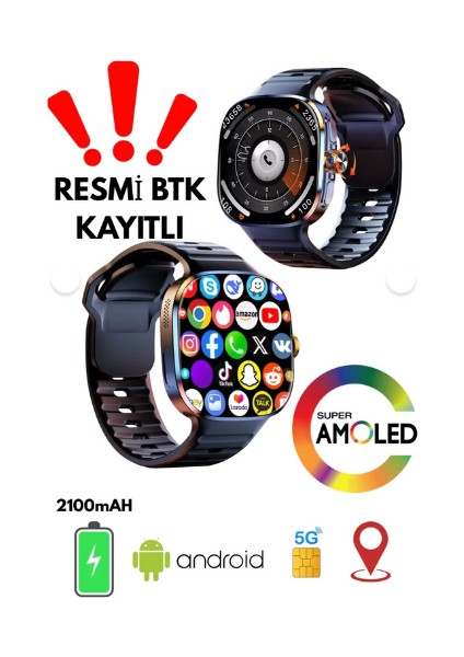 5g Android Akıllı Saat Sım Kartlı Nfc Gps Amoled Ekran Spor ve Sağlık Tracker