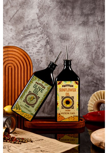500ML Ahşap Stantlı Carmen Serisi Zeytinyağı Şişesi ve Ayçiçek Yağı Şişesi Set fiyatları