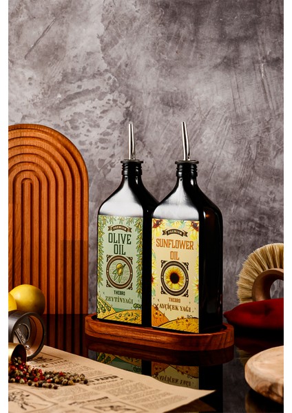 500ML Ahşap Stantlı Carmen Serisi Zeytinyağı Şişesi ve Ayçiçek Yağı Şişesi Set fırsatları