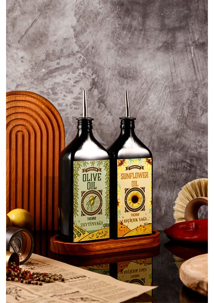 500ML Ahşap Stantlı Carmen Serisi Zeytinyağı Şişesi ve Ayçiçek Yağı Şişesi Set indirimleri