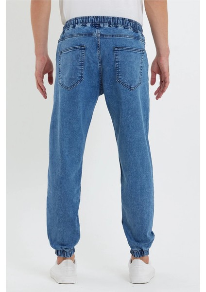 Erkek Beli Lastikli Mavi Kot Jogger Pantolon modelleri