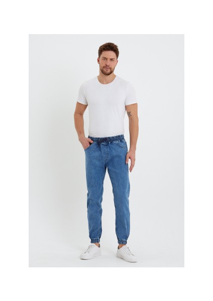 Erkek Beli Lastikli Mavi Kot Jogger Pantolon fırsatları