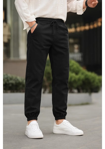 Erkek Beli Lastikli Siyah Kot Jogger Pantolon fiyatları