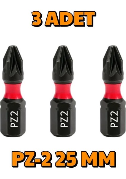 3 Adet Pz-2 25 mm Mıknatıslı S2 Çelik Bits Uç Matkap Ucu