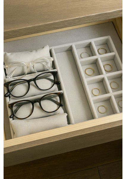 Şık Gri Süet Çekmece Içi Takı ve Gözlük Standı 34X24 cm fiyatları