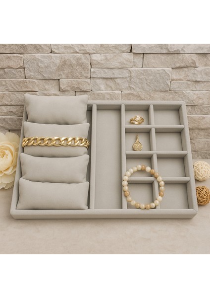 Şık Gri Süet Çekmece Içi Takı ve Gözlük Standı 34X24 cm modelleri