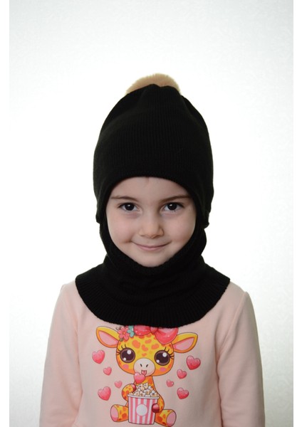 Kız Çocuk Bere Boyunluk Kar Maskesi 4-10 Yaş