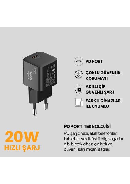 iphone 15-16-17 Pro+Max Uyumlu Siyah Renk 3000MAH 20W Pd Type C Hızlı Şarj Cihazı Adaptör For Iphone modelleri