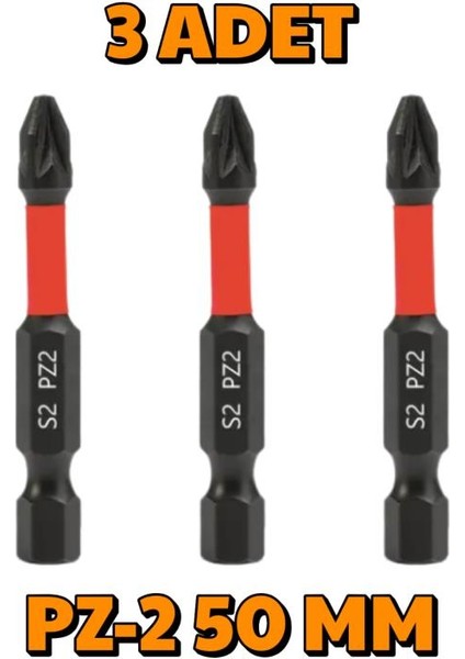 3 Adet Pz-2 50 mm Mıknatıslı S2 Çelik Bits Uç Matkap Ucu