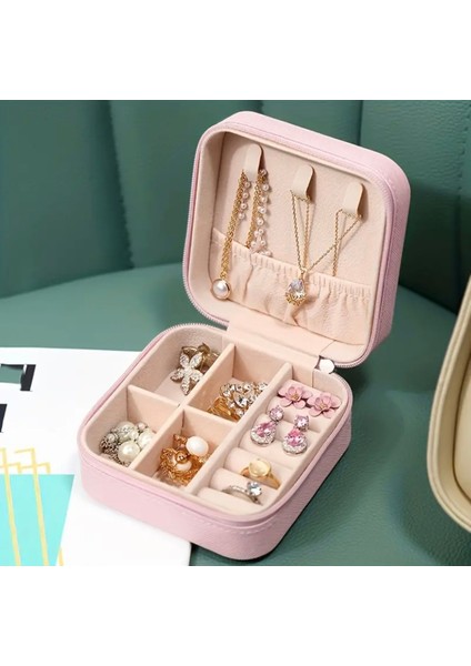 Pembe Taşınabilir Takı Düzenleyici, Şeffaf ve Seyahat Için Ideal Organizer