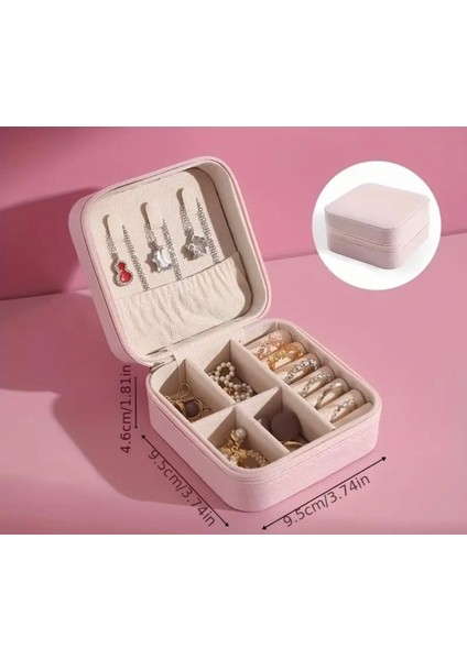 Pembe Taşınabilir Takı Düzenleyici, Şeffaf ve Seyahat Için Ideal Organizer