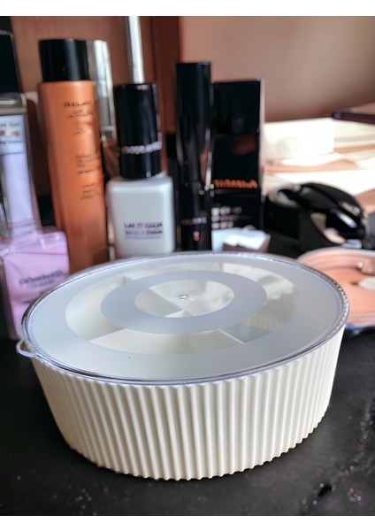 Şeffaf Çok Katlı Yuvarlak 3 Bölmeli Kapaklı Çok Amaçlı Saklama Kutusu