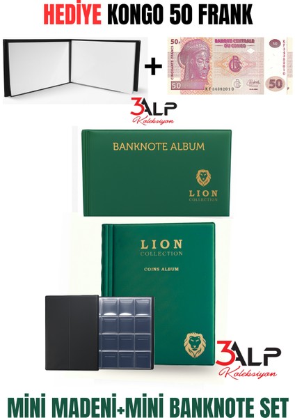 Lion Cep Albümü Seti-Madeni ve Kağıt Para Cep Albümü 2 Li, Yeşil Renk