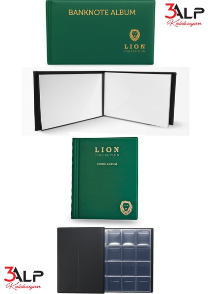 Lion Cep Albümü Seti-Madeni ve Kağıt Para Cep Albümü 2 Li, Yeşil Renk fiyatları