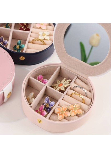 Şık Deri Seyahat Takı Organizeri Aynalı, Taşınabilir Mini Kılıf, Yüzük, Kolyeli, Küpeli modelleri