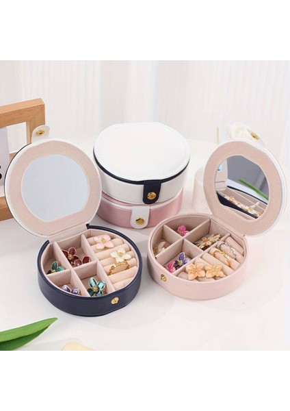 Şık Deri Seyahat Takı Organizeri Aynalı, Taşınabilir Mini Kılıf, Yüzük, Kolyeli, Küpeli fırsatları