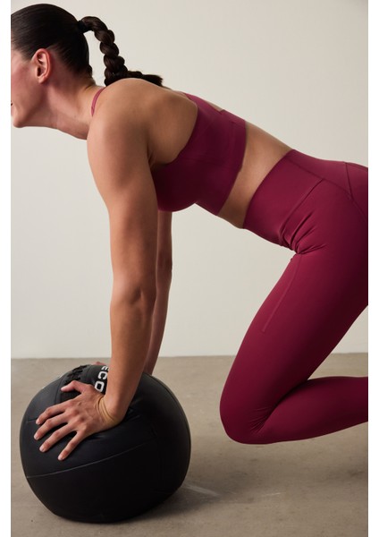 Bordo Yüksek Destek Cepli Yüksek Bel Lock Pocket Tayt