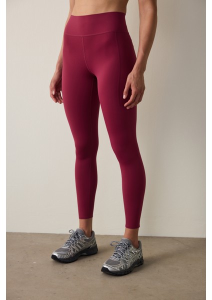 Bordo Yüksek Destek Cepli Yüksek Bel Lock Pocket Tayt fiyatları