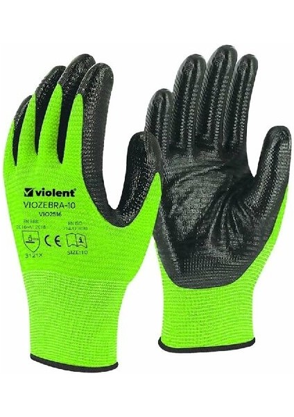 Zebra Eldiven Fosfor Yeşil-Siyah No:10