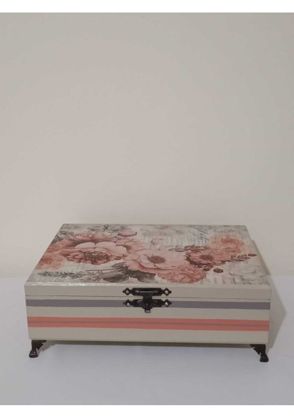 Renkli Ahşap El Boyamalı Dekoratif Takı Kutusu 31X23X8 cm