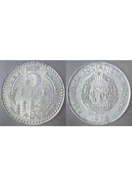 Romanya 5 Ley 1978 Çavuşesku Dönemi. 29 mm Çilaltı(-)