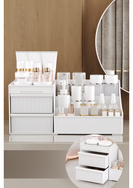 Gri Renkli, 35CM, 6 Bölmeli Şık Kozmetik Organizer, Düzenli ve Şeffaf Tasarım fiyatları