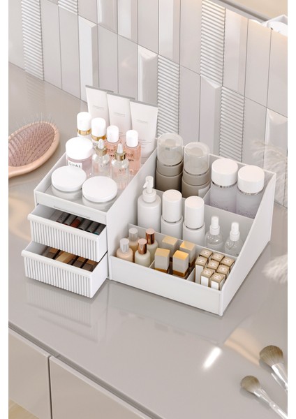 Gri Renkli, 35CM, 6 Bölmeli Şık Kozmetik Organizer, Düzenli ve Şeffaf Tasarım modelleri