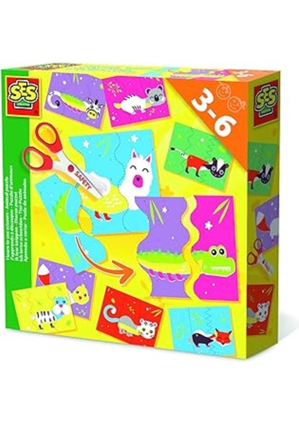 Ses Creative Makas ile Hayvanlar Yapboz Seti, Kırmızı Renkli, Eğlenceli ve Öğretici