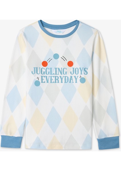 Kırık Beyaz Erkek Çocuk Juggling Baklava Desenli Pijama Takımı fiyatları