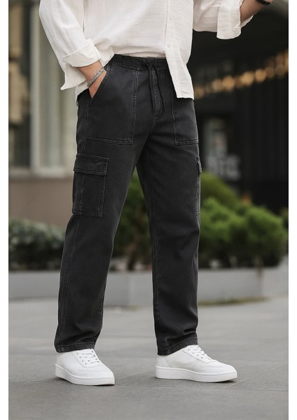 Erkek Bol Paça Kargo Cepli Füme Kot Pantolon fiyatları