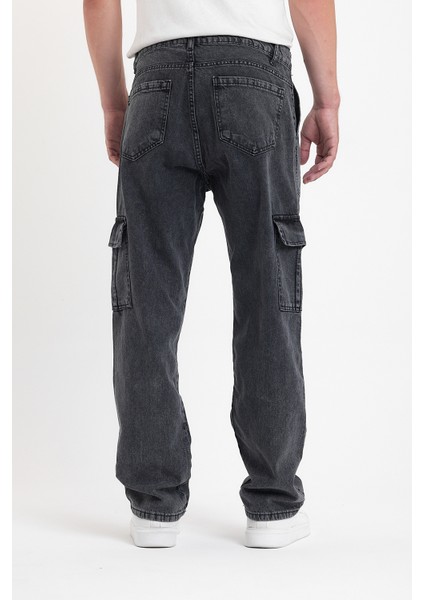 Erkek Bol Paça Kargo Cepli Füme Kot Pantolon modelleri