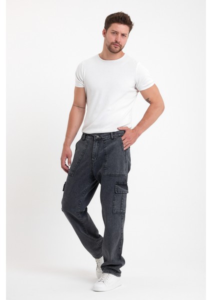 Erkek Bol Paça Kargo Cepli Füme Kot Pantolon indirimleri
