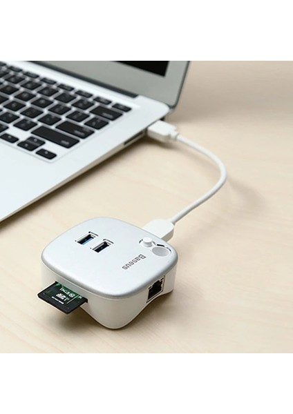 Baseus Çok Fonsiyonlu Notebook Adaptörü Hub Dual USB 3.0 RJ45 TF/SD-(5775) - ETC4051-3680 indirimleri