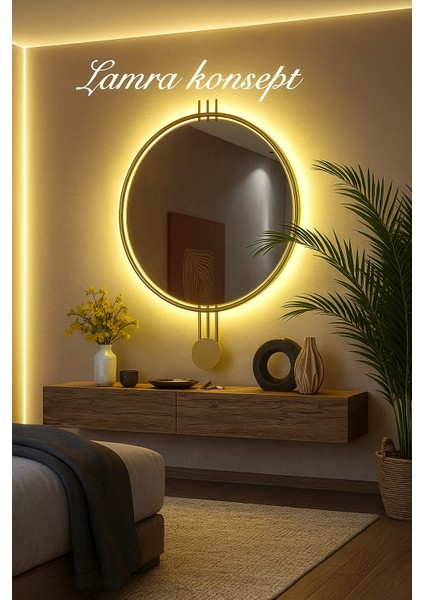 Pilli Kablosuz Led'li Amedi Gold Ayna