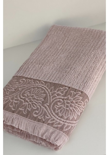 Püsküllü Bambu Banyo Havlusu - Lila Renk Ekstra Yumuşak Havlu - 70X140 cm - Kabartma Bordürlü modelleri