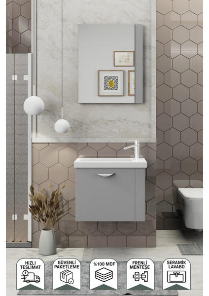 Maxila 60 cm Mat Gri Banyo Dolabı