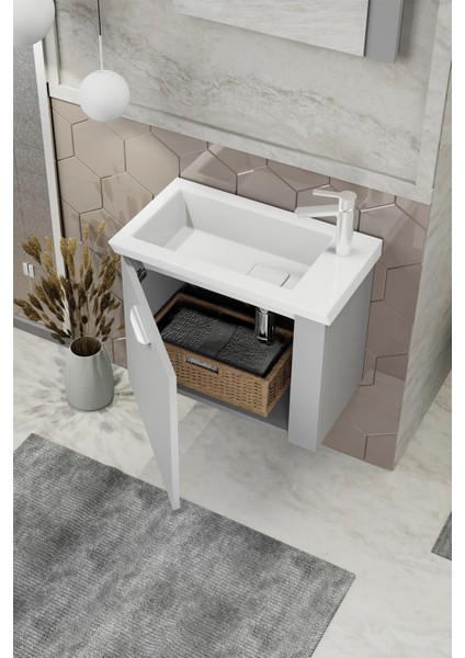 Maxila 60 cm Mat Gri Banyo Dolabı modelleri