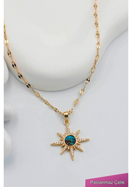 Kadın Paslanmaz Çelik Gold Zincir Kuzey Yıldızı Kolye
