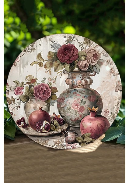 Dekoratif Nar ve Gül Temalı Uv Baskı Mdf Duvar Süsü – 33X33 cm & 20X20 cm DT191