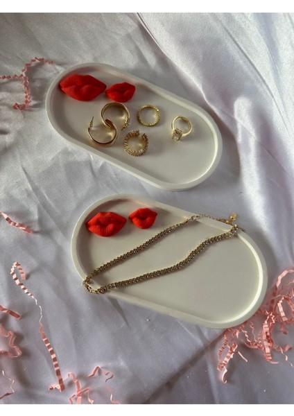 Beyaz Dudak Tasarım Beton Döküm Sunumluk ve Organizer Seti