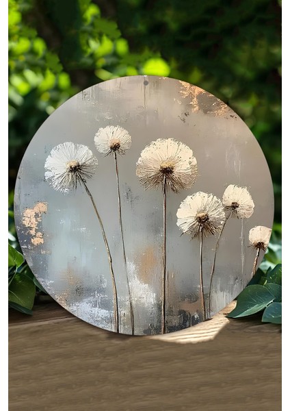 Uv Baskı Mdf Yuvarlak Duvar Süsü – Zarif Çiçek Deseni – 33X33 cm & 20X20 cm DT199