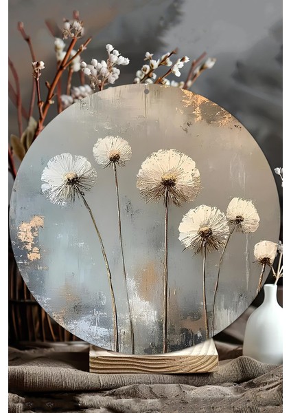 Uv Baskı Mdf Yuvarlak Duvar Süsü – Zarif Çiçek Deseni – 33X33 cm & 20X20 cm DT199 modelleri