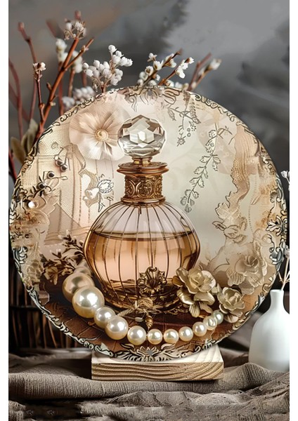 Parfüm Şişesi & Inci Detaylı Uv Baskı Mdf Duvar Süsü – 33X33 cm & 20X20 cm DT178 modelleri