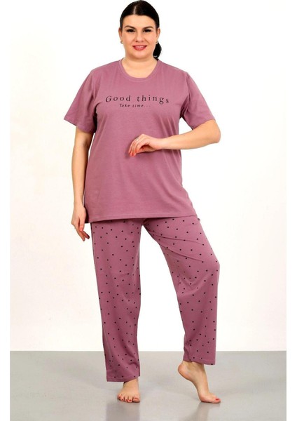 %100 Pamuk Büyük Beden Kısa Kol Kadın Pijama Takımı