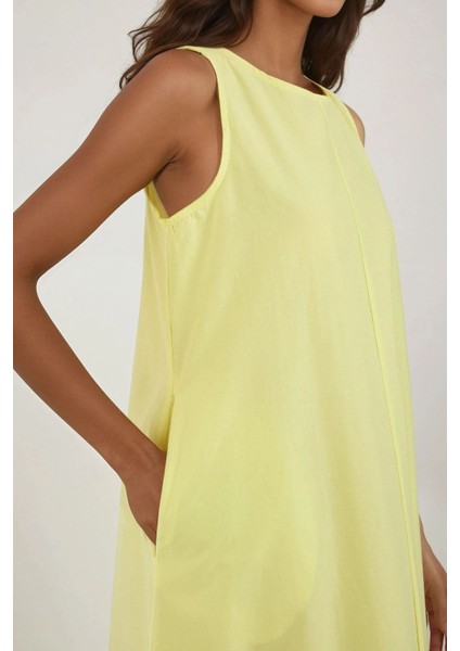 Kadın Mixray Collection Bisiklet yaka, kolsuz A-Form Maxi Elbise Yellow