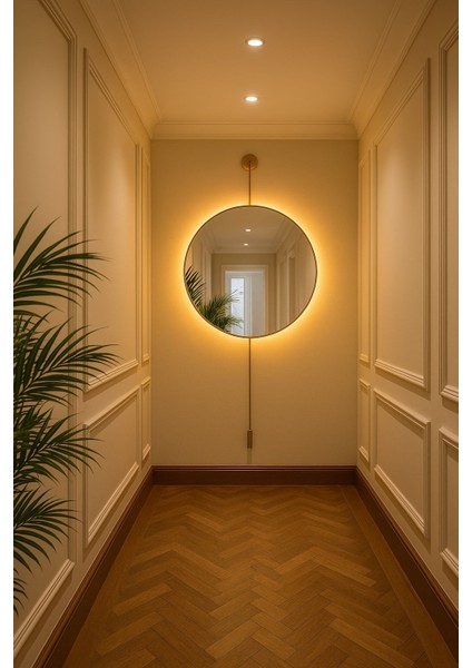 LED Li Primera Duvar Aynası Gold Moderm Dekoratif LED Li Duvar Aynası