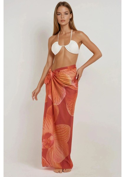 Kadın Desenli Maxi Pareo Orange