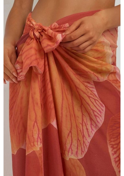 Kadın Desenli Maxi Pareo Orange
